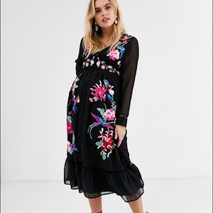 ASOS maternity black embroidered dress size 6